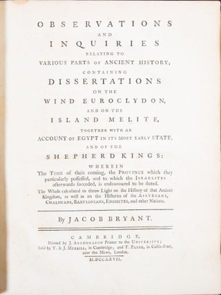 Item #207 Observations and Inquiries Relating to Various Parts of Ancient History. Jacob Bryant