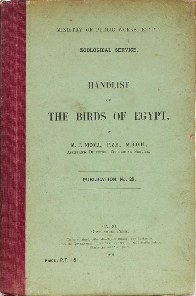 Item #2968 Handlist of the Birds of Egypt. M. J. Nicoll.