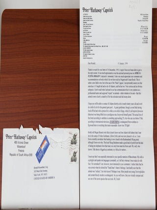 Item #4293 ORIGINAL LETTER. Peter H. Capstick