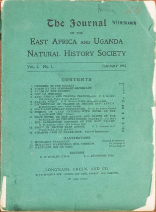 Item #5821 THE JOURNAL OF THE EAST AFRICA AND UGANDA NATURAL HISTORY SOCIETY. C Hobley, W